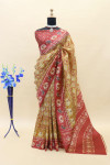 Mustard yellow color soft cotton patola saree with printed work