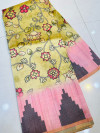 Light yellow color soft cotton saree with kalamkari printed work