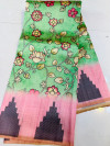 Pista green color soft cotton saree with kalamkari printed work