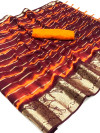 Maroon color dola silk saree with zari weaving work