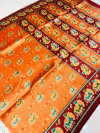 Orange color soft cotton saree with patola printed work