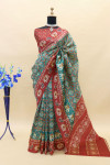 Rama green color soft cotton patola saree with printed work