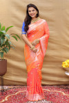 Orange color cotton silk saree with zari weaving work