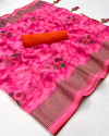 Pink color soft chiffon georgette saree with foil printed work