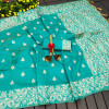 Sea green color soft handloom raw silk saree with woven design