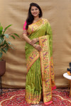 Mahendi  green color paithani silk saree with zari weaving work
