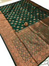 Bottle green color soft banarasi saree with zari weaving work
