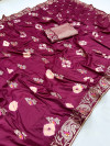 Maroon color soft viscose silk saree with zari weaving work