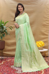Pista green  color banarasi silk saree with zari weaving work