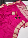 Rani pink color tussar silk saree with zari weaving work