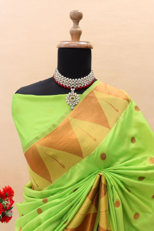 Parrot  green color paithani silk saree with zari weaving work