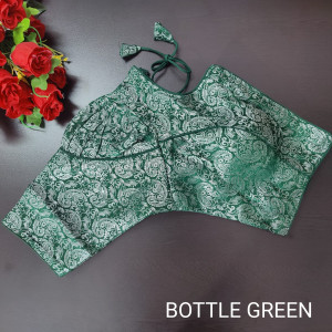 Bottle green color designer banarsi silk blouse
