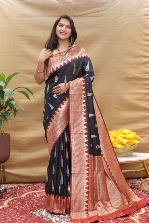 Black color soft banarasi saree with zari weaving work