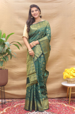 Water green color banarasi silk saree with zari weaving work
