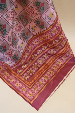 Baby pink color soft cotton silk saree with digital patola design