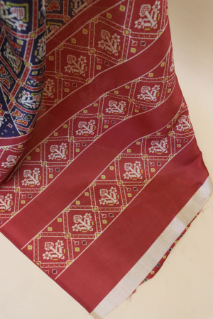 Navy blue color soft cotton patola saree with printed work