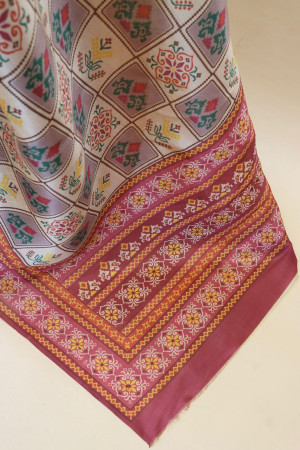 Light yellow color soft cotton silk saree with digital patola design