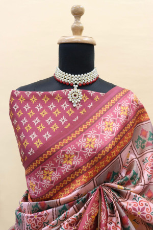 Baby pink color soft cotton silk saree with digital printed work