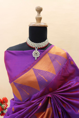 Purple  color paithani silk saree with zari weaving work