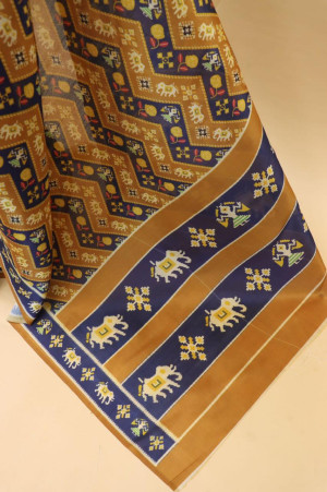 Mustard yellow color soft cotton silk saree with digital printed work
