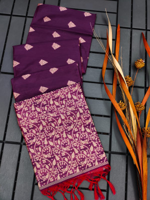 Magenta color soft handloom raw silk saree with woven design