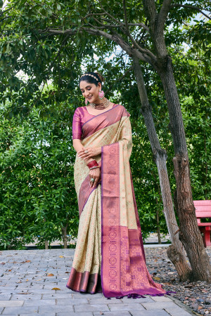 Pista green color kanchipuram silk saree with zari weaving work