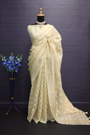 Yellow color soft tussar silk saree with zari weaving work