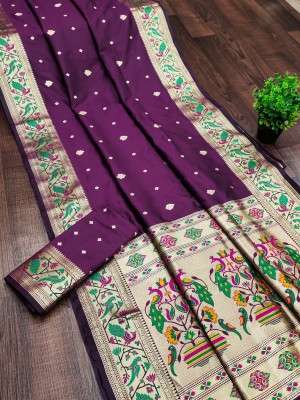 Wine color paithani silk saree with zari weaving work