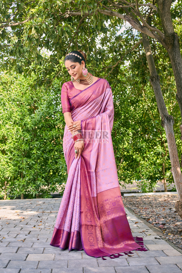 Lavender Kanchipuram Saree with Golden Zari Works