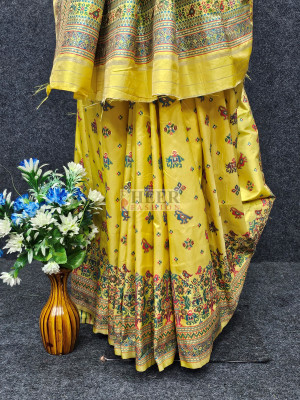 Woven Design Pashmina Silk Saree In Lemon Yellow