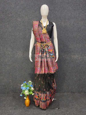 Woven Pashmina Silk Saree In Black