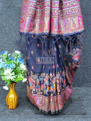 Woven Pashmina Silk Saree In Navy Blue
