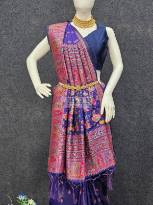Woven Pashmina Silk Saree In Purple