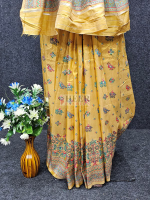 Woven Design Pashmina Silk Saree In Yellow