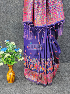Woven Pashmina Silk Saree In Purple