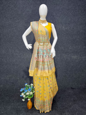 Woven Design Pashmina Silk Saree In Yellow