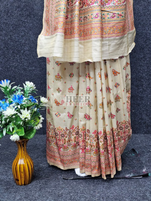 Woven Design Pashmina Silk Saree In Off White