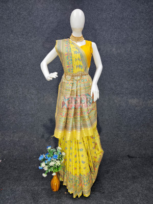 Woven Design Pashmina Silk Saree In Lemon Yellow