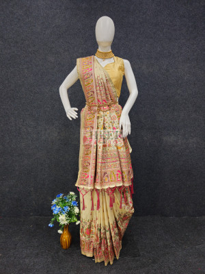 Woven Pashmina Silk Saree In Off White