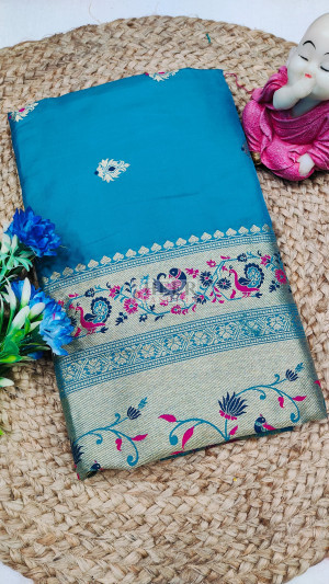 Firoji paithani silk saree with zari weaving work
