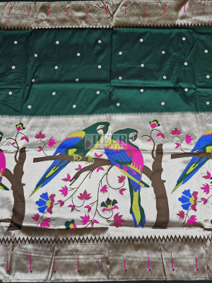 Dark green paithani silk saree with zari weaving work