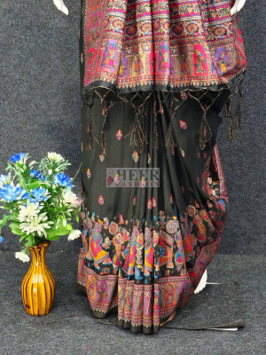 Woven Pashmina Silk Saree In Black