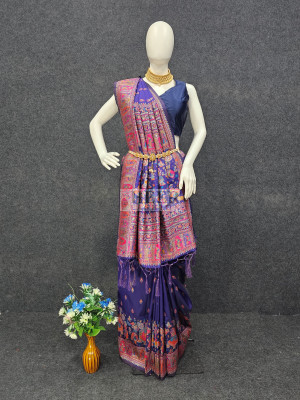Woven Pashmina Silk Saree In Purple