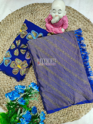 Royal blue brasso silk saree with golden foil work