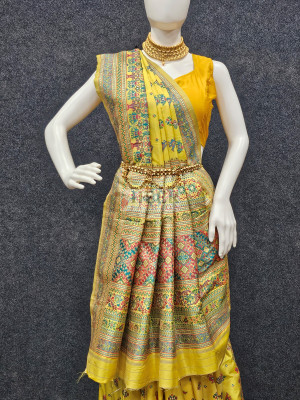 Woven Design Pashmina Silk Saree In Lemon Yellow