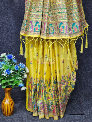 Woven Pashmina Silk Saree In Lemon Yellow