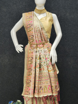 Woven Pashmina Silk Saree In Off White