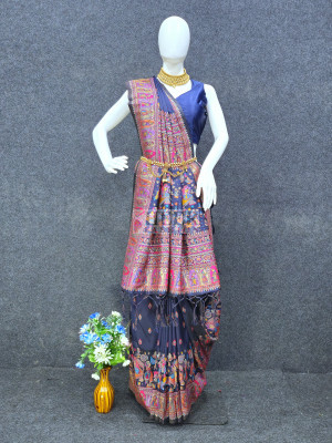 Woven Pashmina Silk Saree In Navy Blue