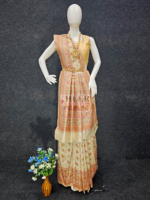 Woven Design Pashmina Silk Saree In Off White