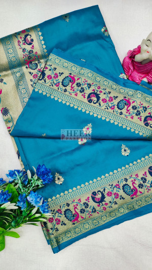 Firoji paithani silk saree with zari weaving work